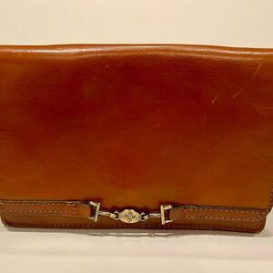 Patricia Nash Cognac Brown Leather Crossbody Bag with Gold-Tone Hardware